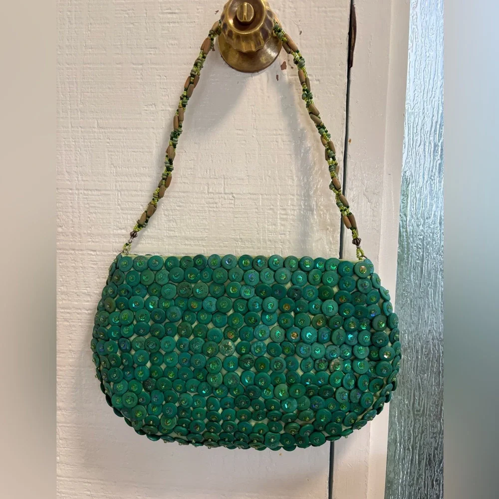 EUC green Capiz shell beaded shoulder bag - Picture 3 of 7